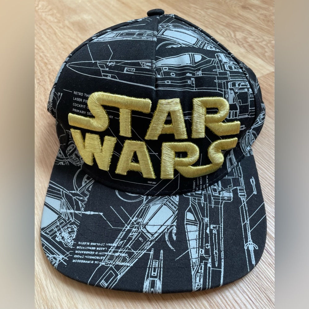Star Wars Hat Cap Unisex Black Gold Embroidered Blueprint X-wing Movie Sci-Fi